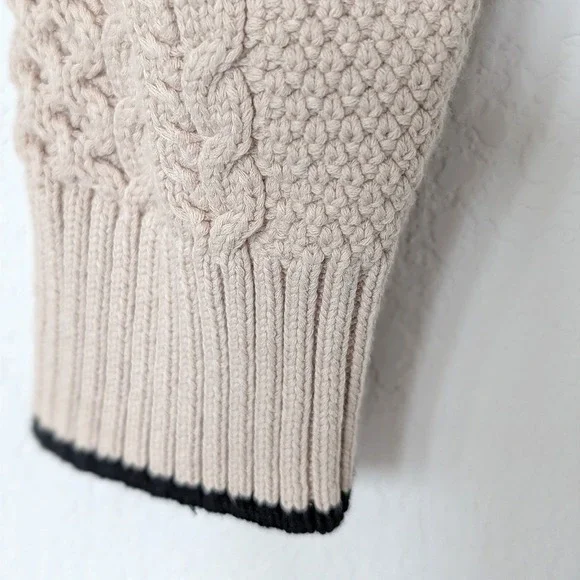 J. Crew Cropped Cable-knit Sweater - Classic Cardigan -Size Large tan black - Picture 6 of 15